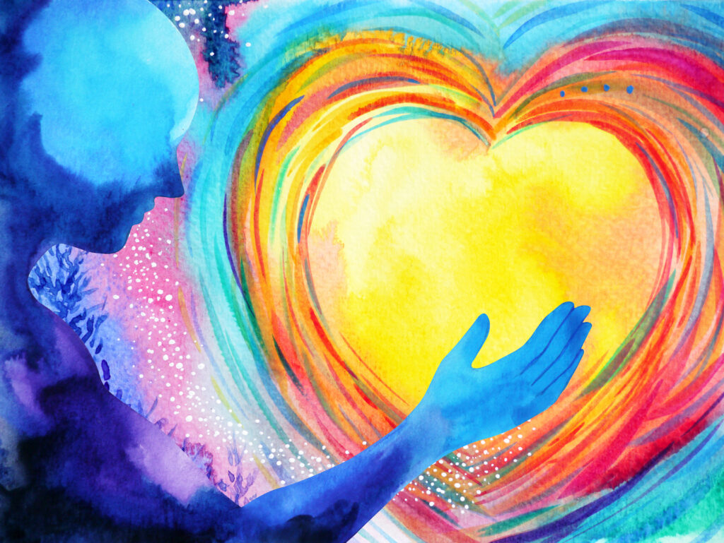 Illustration of human spirit's energy (multicolor abstract with heart