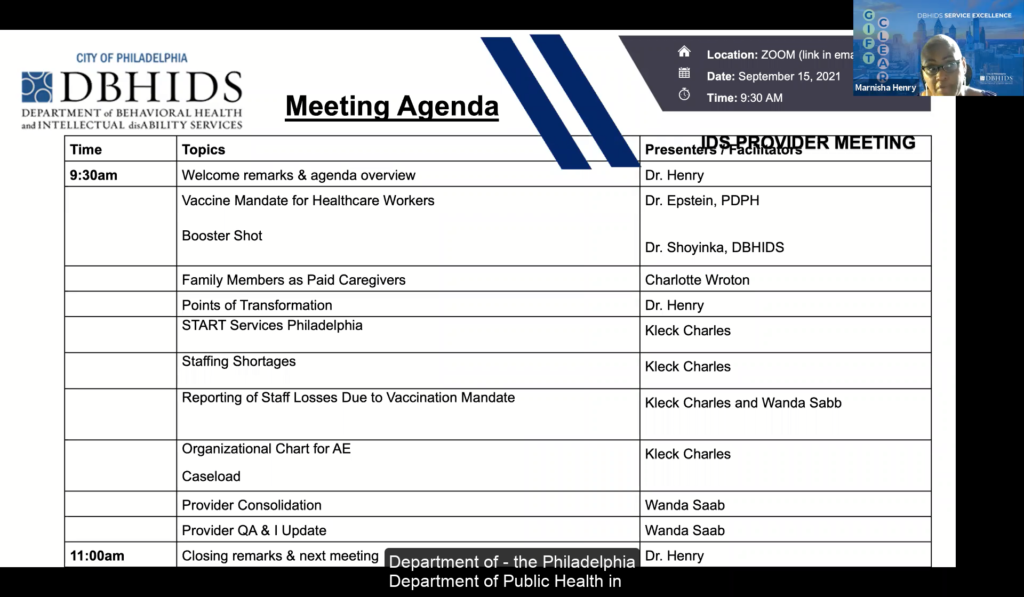 image of zoom meeting with agenda shared