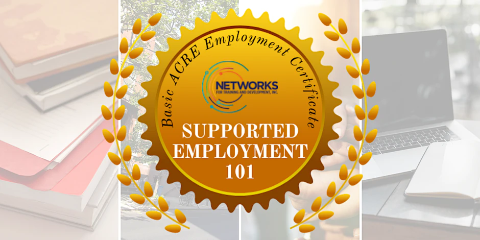 ACRE Supported Employment 101 logo on a backdrop of books.